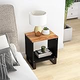 Mhdvray Couchtisch 40x31x46 cm Massivholz Akazie mit Metallbeinen Moderner Beistelltisch mit Stauraum Robust und Langlebig für Living Room Bedroom Flur