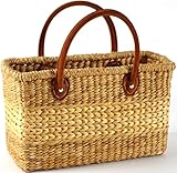 Kobolo Tasche Korbtasche geflochten aus Wasserhyazinthe - Lederhenkel - 38x16x24 cm