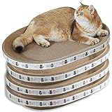 Spindro 4 Pack Großer Katzenkratzer Karton, Oval Katzenkratzbett Katzenkratzpad Board Lounge Couch für Indoor Katzen Schüssel geformt Katzenkratzbaum 57cmx42cm