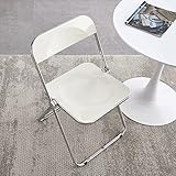Tragbarer Klappstuhl mit transparentem Kunststoffsitz, Metallrahmen und Acryl-Stapel-Design, Indoor/Outdoor, Stuhl für Garten und Zuhause (Beige)
