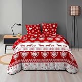 Douceur d'Intérieur Floconette Bettwäschegarnitur, 3-teilig (240 x 220 cm), Mikrofaser-Flanell, Alloverdruck