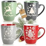 com-four® 4x Kaffeebecher aus Keramik - Kaffee-Tasse in modernem weihnachtlichem Design - Kaffeepott für Kalt- und Heißgetränke - bunte Henkeltassen 250 ml (rot/grau/grün/blau - 250ml)