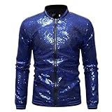 Lässige Herrenjacke mit Stehkragen und Pailletten Herren Karneval Kostüme Frühling Herren Karnevals Pailettenjacke Mode Pailletten Top Pailletten Baseballjacke Kurze Jacke Lange Ärmel Cardigan