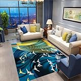 AU-OZNER kuschelige teppiche Blauer Teppich, Balkon-Hausdekoration, einfach zu verlegender lässiger Teppichdeko Wohnzimmer,Blau,80x150cm
