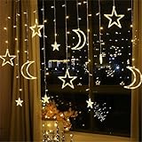 SUGBIU LED Weihnachtsbeleuchtung Innen Fenster Batterie 3.5m Sternen Lichterkette für Weihnachtn Ostern Ramadan Zuhause Deko (Warmweiß)
