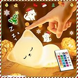 Nachtlicht Kinder Nachtlicht Baby, 16 Farben+Fernsteuerung+Stilllicht Dimmbar Nachttischlampe Kinder,USB Wiederaufladbar Baby Nachtlicht Dimmbar Katzen Deko, Nachtlicht Mädchen Nachtlampe Kinderzimmer