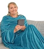 L.E.M.B. Hometrends Kuscheldecke mit Ärmeln TV Decke Sofadecke Ärmeldecke Wohndecke Fleecedecke Mikrofaser Strokkur 150 x 180 cm Petrol