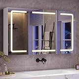 mojiasion Spiegelschrank Bad 100 cm breit mit LED-Beleuchtung, Steckdose & 3 Farbtemperaturen | Dimmbarer Badezimmerschrank mit Touch-Sensor 60×100×16 cm (H×B×T) | Spiegel +3 verstellbaren Regalen