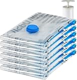 Amazon Basics Vakuumbeutel für Kleidung mit Luftdichtem Ventil und Handpumpe - Jumbo, 6er-Pack, Reißverschluss, Durchsichtig