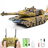 Hitish RC Panzer mit Schießfunktion für Kinder Erwachsene, 2,4G Ferngesteuerter Armee Tank Spielzeug mit Auto-Demo Sound Licht Rauch, 13-Kanal Militärfahrzeugmodell Geschenk für Jungen, Beige