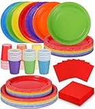 240 Stück Buntes Partygeschirr aus Papier set, 60 x Speiseteller und Salatteller, 60 x 270ml Tassen, 60 x Servietten - wiederverwendbar Festliches Tafelservice