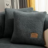 vctops Doppelseitiger Sherpa-Fleece-Überwurf-Kissenbezug für Couch, Bett, Sofa, weich, warm, Plüsch-Kissenbezüge, luxuriös, flauschig, dunkelgrau, 45,7 x 45,7 cm, 2 Stück