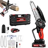 21V Akku Kettensäge mit Akkus, 2 Kette, 6 Zoll Rot Kettensäge Elektrisch Handsäge Einhand Handkettensäge mit Sicherheitsschloss für Gartenarbeit Baumbeschneidung Holzschneiden