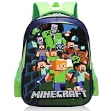 Miinnecraft Kinderrucksack, Schultasche Kindergarten Rucksack Cartoon Büchertasche Lässiger Tagesrucksack Vorschule Schultertaschen Leichter Outdoor Bequemer Reisetasche für Kita Wander Schule