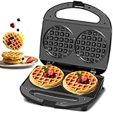 YASHE Waffeleisen klein, Doppel-Waffeleisen Rund, Waffeleisen mit Antihaftbeschichtung, Automatischer Temperaturkontrolle und kühlem Griff