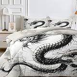 Bettdecke 140x200 Schwarzer Drache Ganzjahresdecke - Japanischer Drache Bettdecke Ohne Bezug - 4 Jahreszeiten Bettdecke 140x200 Drachen - Wende-Design Steppdecke Schlafdecke, AW-555