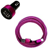 i! - 3.1A DUAL USB KFZ Auto Ladegerät + 1m Premium Nylon USB-C Schnellladekabel Datenkabel Set für Handy Tablet Smartphone - pink