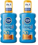 NIVEA Sun Schutz & Bräune Sonnenspray LSF 20 (200 ml), Sonnencreme mit Pro-Melanin-Extrakt für eine ebenmäßige Bräune, sofortiger Sonnenschutz mit UVA/UVB-Filtersystem (Packung mit 2)
