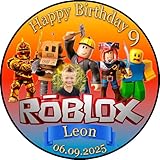 Tortenaufleger Tortendeko Fototorte Tortenbild Geburtstag Gamer Roblox Dynablocks RX01 (Zuckerpapier) Rund 14 cm Ø mit Foto
