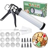 Gebäckpresse für Spritzgebäck Edelstahl Spritzgebäck Presse mit 12 Schablonen, 8 Tüllen, TPU-Rahmenbeutel und Reinigungsbürste Plätzchenpresse für Kuchen Kekse