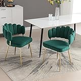 Gecheer Moderner Samt Wohnzimmersessel, bequemer Stuhl für Esszimmer, Wohnzimmer, Schlafzimmer und Büro, mit bequemer Blüten-Rückenlehne und abgerundeten Armlehnen, Metall-Stuhlbeine Smaragdgrün