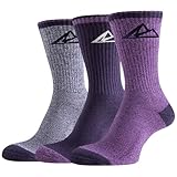Effeet Wandersocken Damen 39-42 35-38, 3 Paar Baumwolle Gepolsterte Sportsocken, Atmungsaktive Laufsocken Tennissocken, Anti Blase Trekkingsocken, Crew Outdoor Socken Damen, Lila Grau 39-42