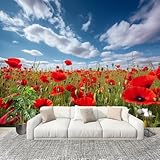 Fototapete - Wandbilder Natur Blumen Blauer Himmel Landschaft Moderne Vlies Tapeten Blumenfeld Abwischbar und schmutzabweisend Wandtapete Wohnzimmer Schlafzimmer 250x175 cm
