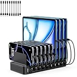 USB C Ladestation mehrfach, 10-Port 100W Ladegerät Power Adapter, mit verstellbarem abnehmbarem Trenner, USB-C netzteil Hub, kompatibel mit iPhone/Samsung/Google/Tablets/USB-Geräte (mit 10 Ladekabeln)