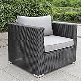 Calma Lux® Rattansessel, Gartensessel, 75x85x65cm mit Rücken- und Sitzkissen, Möbel wetterfest, Gartenmöbel, Balkonmöbel (Schwarz)
