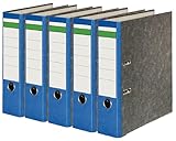 Conipa 5 Stück DIN A4 Ordner Blau (8cm breit) 2-Ringe-Meachanik [MADE IN GERMANY] für 600 Blatt grau marmoriert