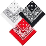 Bodiiwuliu Set 3 Bandana Kopftuch,Damen und Herren rot, weiß, schwarz Tücher Bandana, Kopftuch Armtuch Mischfarben Haar, Hals, Kopf Schal Nickituch Vierecktuch