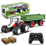 Ferngesteuerter Traktor, 1:24 Bruder Traktor mit anhänger mit 2,4-GHz-Fernsteuerung Weihnachten Geschenk Rc Traktor für Kinder Age 3 4 5 6