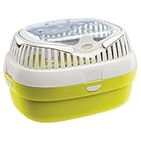 Ferplast Transportbox für Hamster und andere kleine Nagetiere Aladino Large Reisekäfig für Hamster, Farbiger Boden mit transparentem Deckel, 36 x 26 x h 23 cm, grün