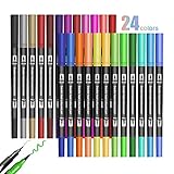 Jsdoin 24 Farben Filzstifte Dual Brush Pinselmarker, Feine Spitze & Pinselspitze Art Dual Brush Pen Set für Zum Ausmalen, Zeichnen, DIY-Projekte, Journaling, Scrapbooking und Schulbedarf