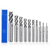 ASNOMY 10Stück HSS Schaftfräser CNC Drehmaschine geraden Schaft 2-12 mm, 4 Flöte Spiralfräser Schneide Schaftfräsersatz Drill End Mill Fräser Bit 2/3/4/5/6/7/8/9/10/12 mm