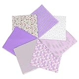 Baumwollstoff, 7 Stück Baumwollstoff Patchwork 50 x 50cm Stoffe zum Nähen Bedruckte Verschiedene Muster DIY Stoffpaket für DIY Nähmuster Handwerk lila