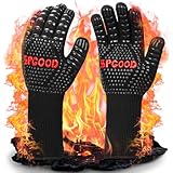 SPGOOD Grillhandschuhe hitzebeständig 800 Grad feuerfeste Handschuhe Kochhandschuhe Backhandschuhe für Küche Grill BBQ Ofenhandschuhe (Schwarz, L/XXL)