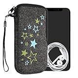 kwmobile Handytasche für Smartphones L - 6,5' - Handy Filztasche - Sternenmix Hellgrün Blau Dunkelgrau - 16,5 x 8,9 cm Innenmaße