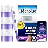 Clearblue Ovulationstest Fortschrittlich & Digital, Doppelte Chancen, schwanger zu werden,1 Testhalterung Digital und 30 Ovulationstests, Teste die KOSTENLOSE Clearblue Perioden- & Zyklus-Tracker-App