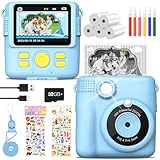 KinderKamera, MILFECH 1080P 2,4 Zoll Bildschirm Sofortbildkamera DigitalKamera Fotokamera mit 5 Rollen Druckpapier,32GB Karte, 6 Farbigen Stiften,2 Aufkleber Geschenk für Kinder 3-12 Jahren(Blau)