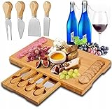 ZOLTA Käsebrett mit Käsemesser Set - Bambus Käseplatte - Servierplatte - Serviertablett für Weincracker - Cheese Board Charcuterie Board 40x20 cm