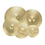 Becken mit geringer Lautstärke, leises Stumm-Becken-Set, 35,6 cm, Hi Hat, 40,6 cm, Crash, 45,7 cm, Rash, 50,8 cm, Ride-Becken für Schlagzeuger, Übung für Schlafzimmer, Gelb, 5 Stück
