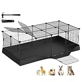 SONGMICS Kleintiergehege, Gehege, Freilaufgehege, wasserresistente Unterlage, Doppeltür, für Kaninchen, Meerschweinchen, mit 20 Platten, 123 x 63 x 41,5 cm, tintenschwarz LPI012BH01