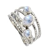 Regenbogen-Mondstein Edelstein Bandring 925 Sterling Silber Bandring Herren und Damen Bandring Alle Größen Schmuck CRG1082BO9_(55 (17.5))