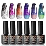 ROSALIND UV Nagellack, 6 Farben Mini nagel uv gel thermo, UV Nagellack Set thermogel Shellac Soak Off Nail Polish French Manicure für Frauen Mutter Geschenkset DIY zu Hause