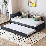 PerGar Polsterbett Ausziehbares Schlafsofa 90x200cm mit Lattenrosten, Tagesbett Ausziehbar Tandembett, Funktionsbett Kiefernholz Gästebett Kojenbett aus hautfreundlichem Samtstoff, Grau