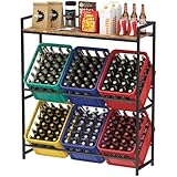 Lifewit Getränkekistenregal mit Ablage, 32D x 104W x 117.3H cm Regale für Getränkekisten für 6 Kisten, Freistehend Kistenständer Getränkeregal Wasserkistenregal Bierkistenregal, Rustikales Braun