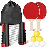 FOOING Tischtennisschläger Set, 2 Tischtennisschläger Profi 6 Tischtennisbälle Versenkbar Tischtennisnetz, Tischtennis Set mit Aufbewahrungstasche,Schwarz