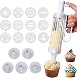 Garnierspritzen Mit 6 SpritztüLlen Und 12 Keksformen, Vielseitiges, Praktisches Kuchendekorations-Werkzeug, Tortenspritze Garnierspritze Mit Transparentem BehäLter FüR KüChe, Zuhause, Backliebhaber