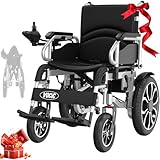 VOCIC V56 Rollstuhl Elektrisch Faltbar Leicht,30KM Elektrischer Rollstuhl bis 150KG,Outdoor Elektrorollstuhl mit 40CM Gummi Luftbereifung für all Gelände,Leicht zu transportieren (Silber)